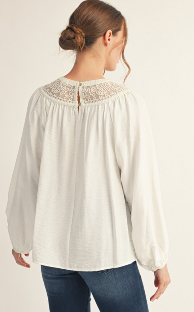 "Lacey" Cream Blouse with Lace Detail