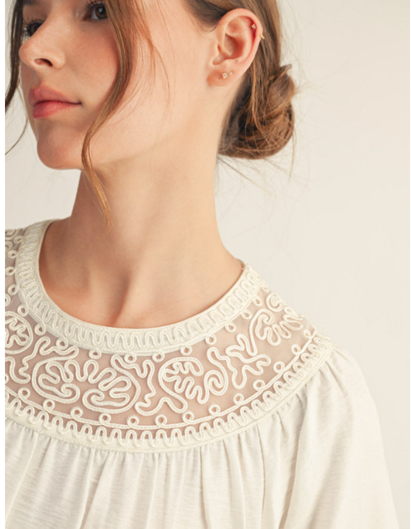 "Lacey" Cream Blouse with Lace Detail