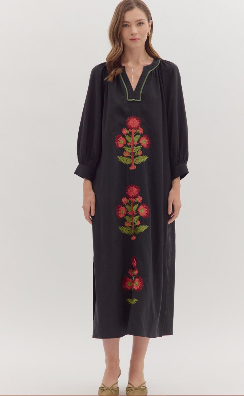 "Quin" Embroidered Midi Dress