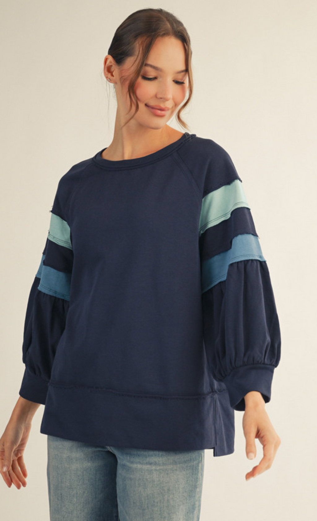 "Andi" Raglan Pullover, Navy - The Katie Grace Boutique