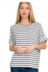 "Sasha" Textured Striped Top - The Katie Grace Boutique