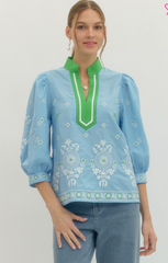 "Emily" Embroidered Blouse - The Katie Grace Boutique