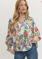 "Sage" Floral Blouse - The Katie Grace Boutique