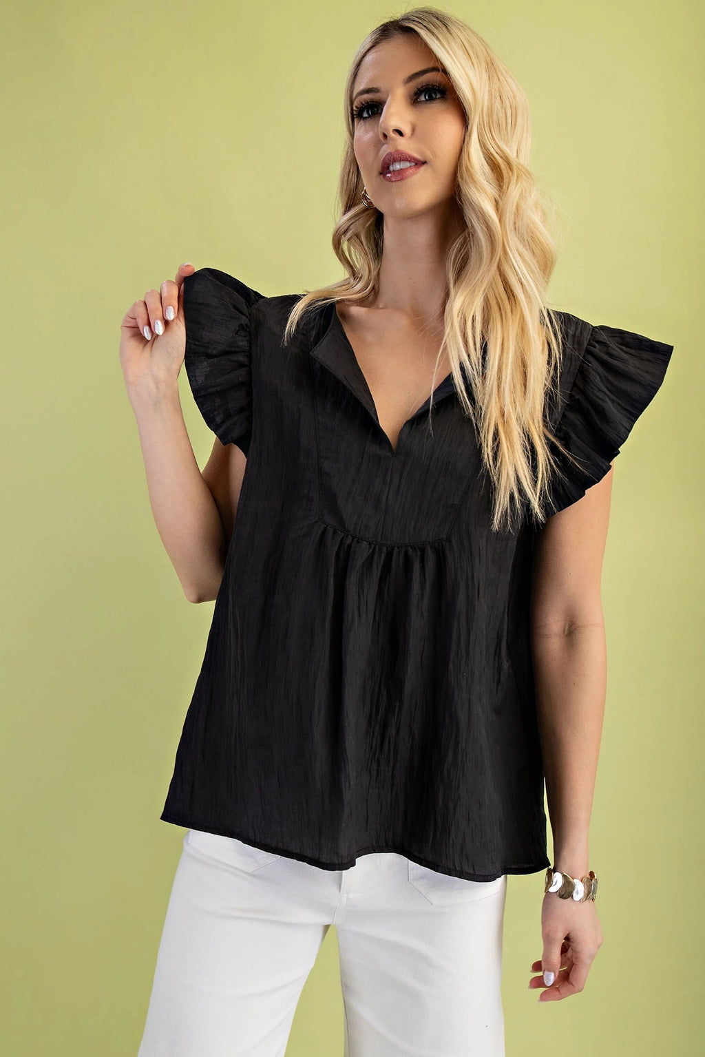 "Maddie" Ruffled Sleeve Blouse, 2 colors - The Katie Grace Boutique