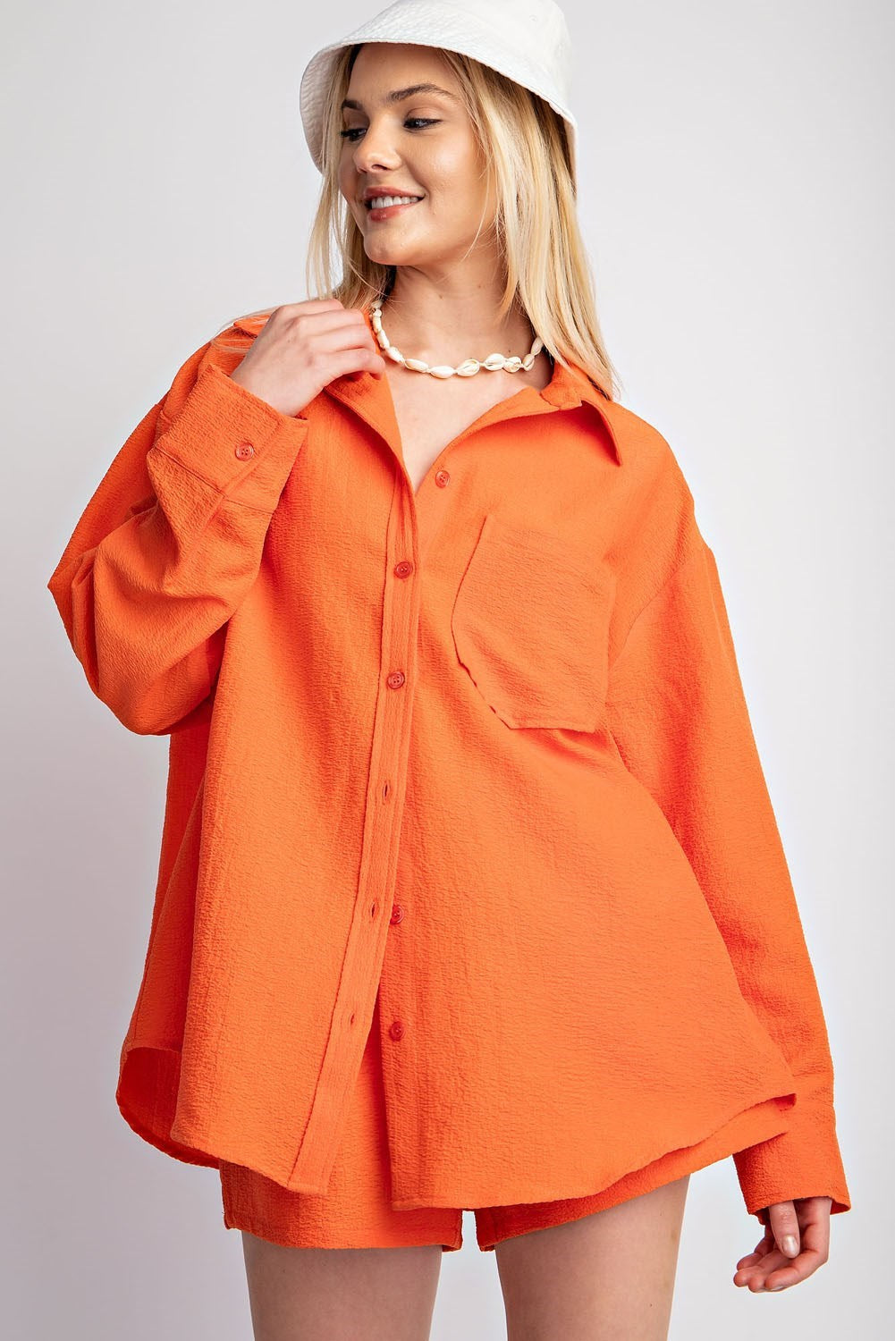 "Jazlyn" Oversized Button Down Blouse - The Katie Grace Boutique