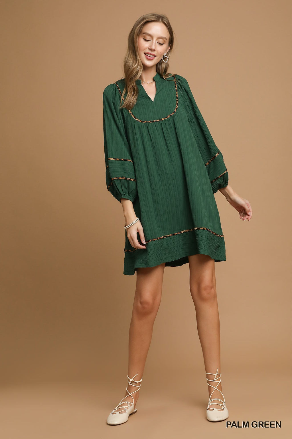 "Nichole" Dress with Leopard Trim - The Katie Grace Boutique