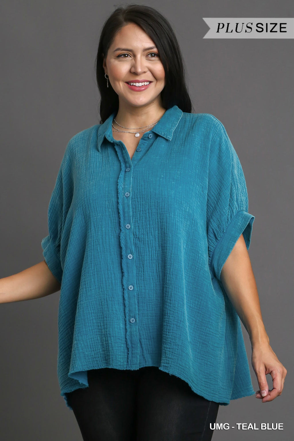 "Laney" Mineral Washed Cotton Blouse, Plus - The Katie Grace Boutique