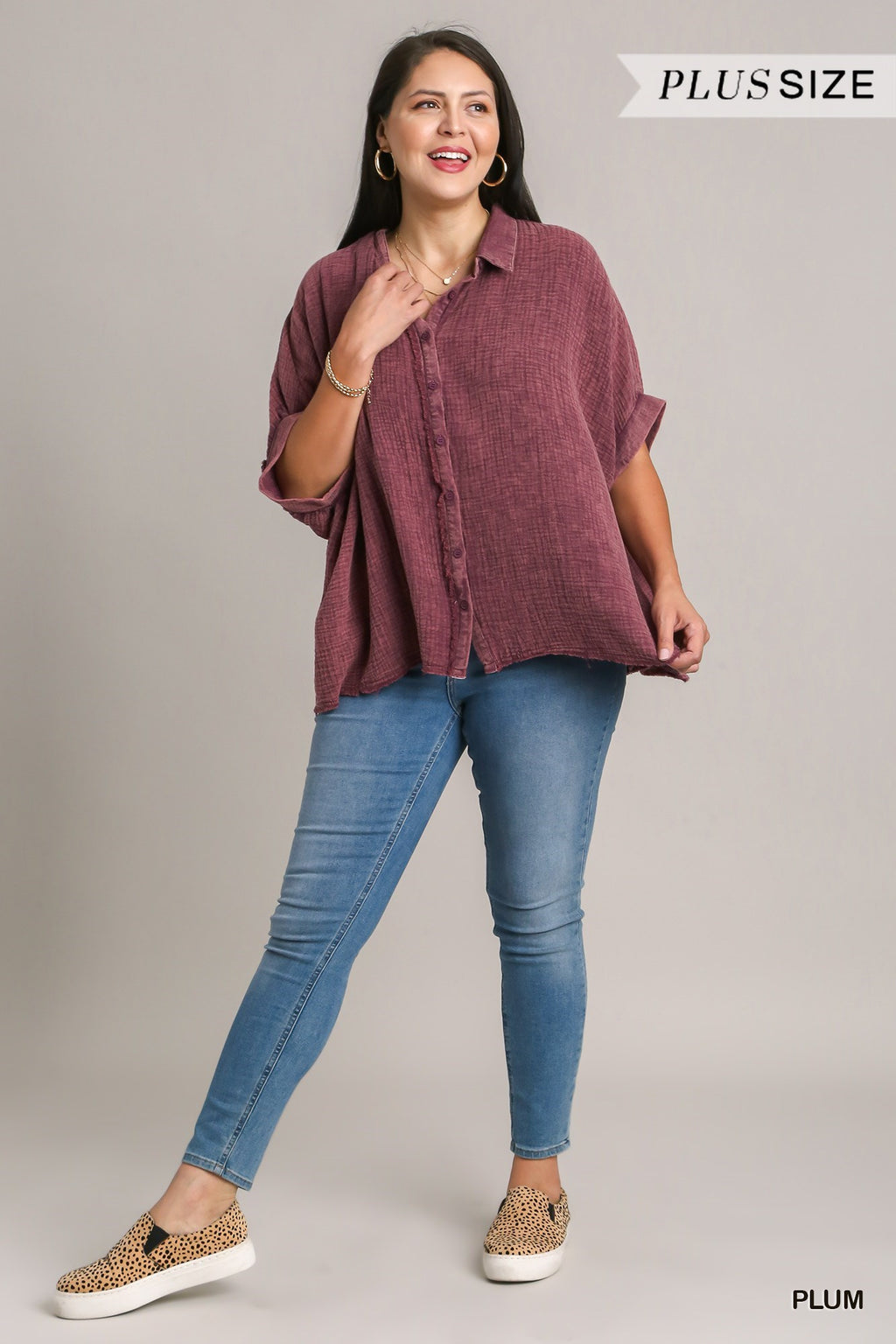 "Laney" Mineral Washed Cotton Blouse, Plus - The Katie Grace Boutique