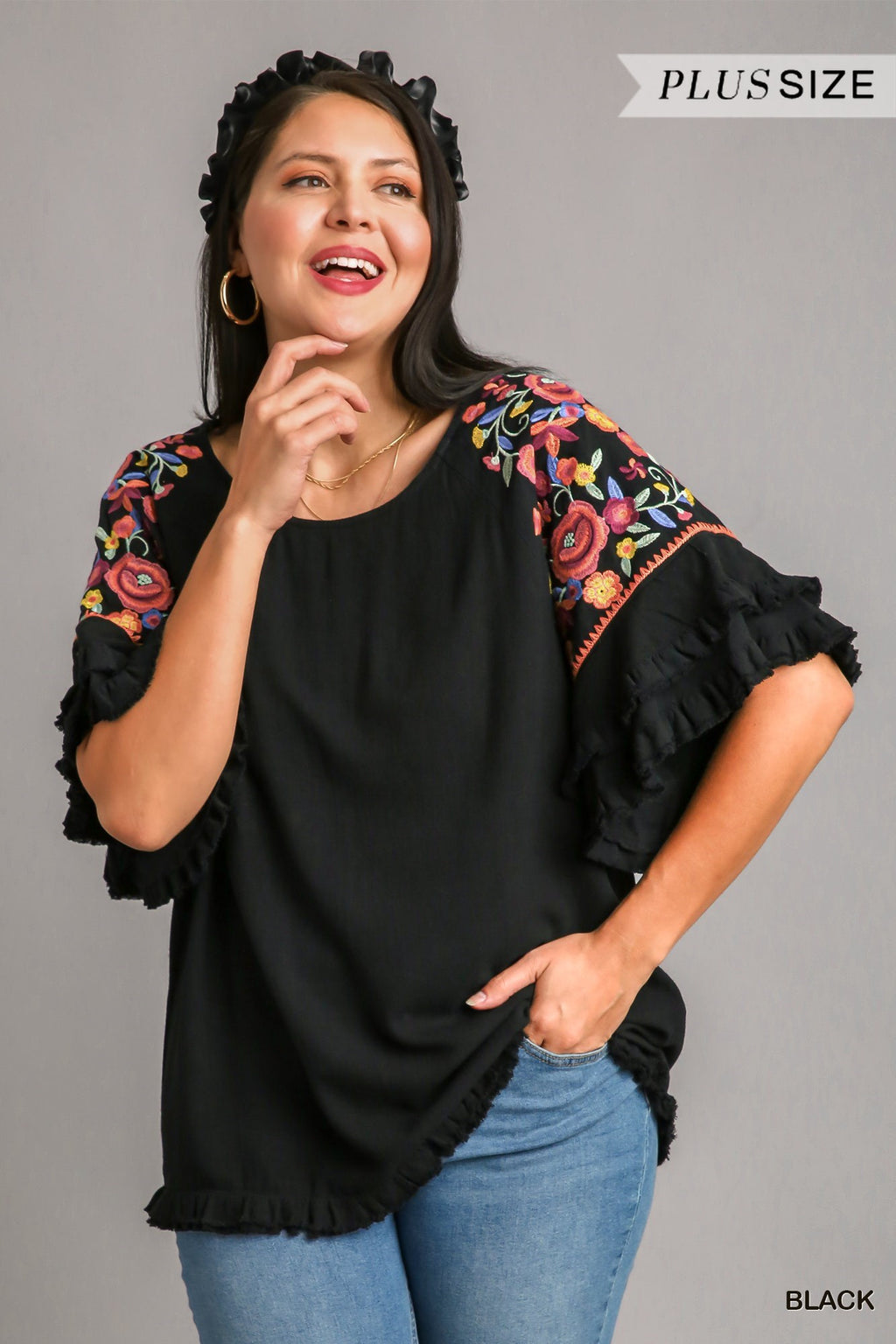 "Lucy" Embroidered Line Blend Blouse, Plus - The Katie Grace Boutique