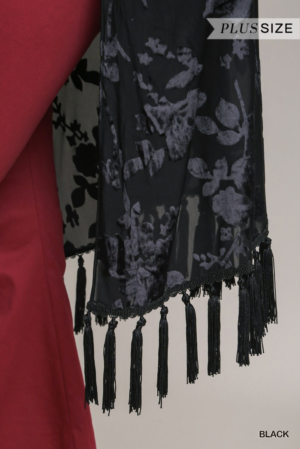 "Kristen" Burnout Velvet Fringe Kimono, Black - The Katie Grace Boutique