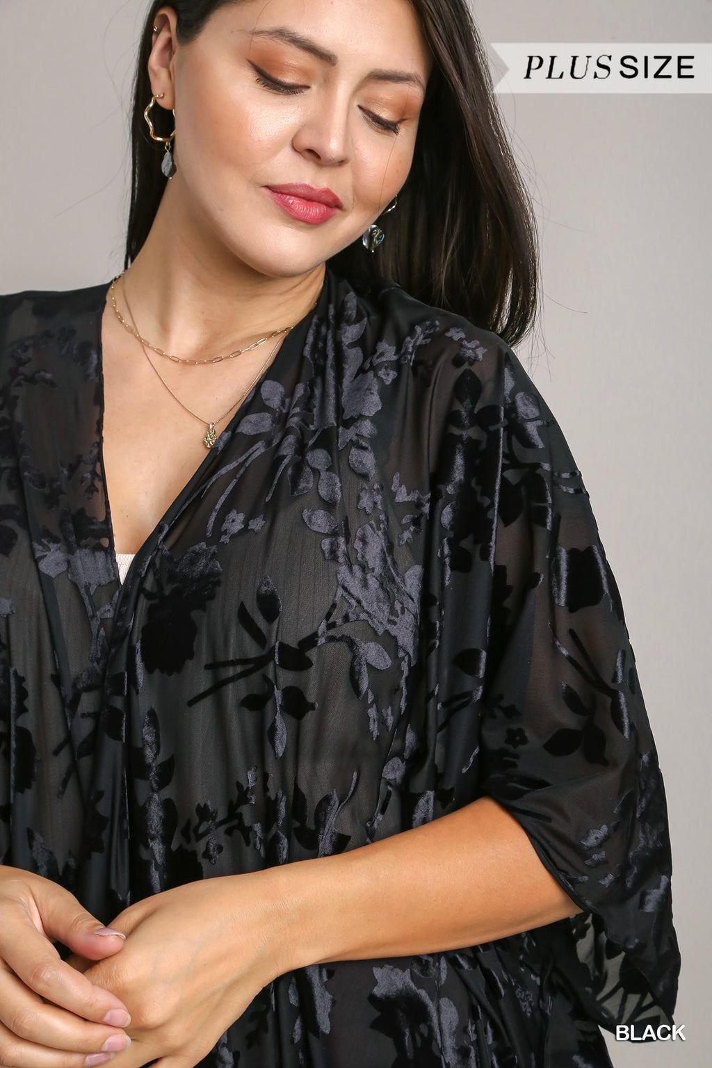 "Kristen" Burnout Velvet Fringe Kimono, Black - The Katie Grace Boutique