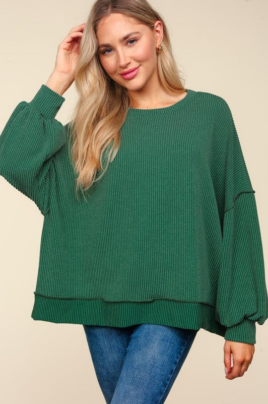 "Madilyn" Urban Ribbed Pullover, Green - The Katie Grace Boutique