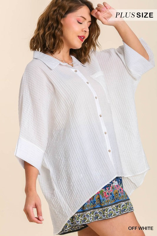Last One! “Percy" Textured Blouse, Plus