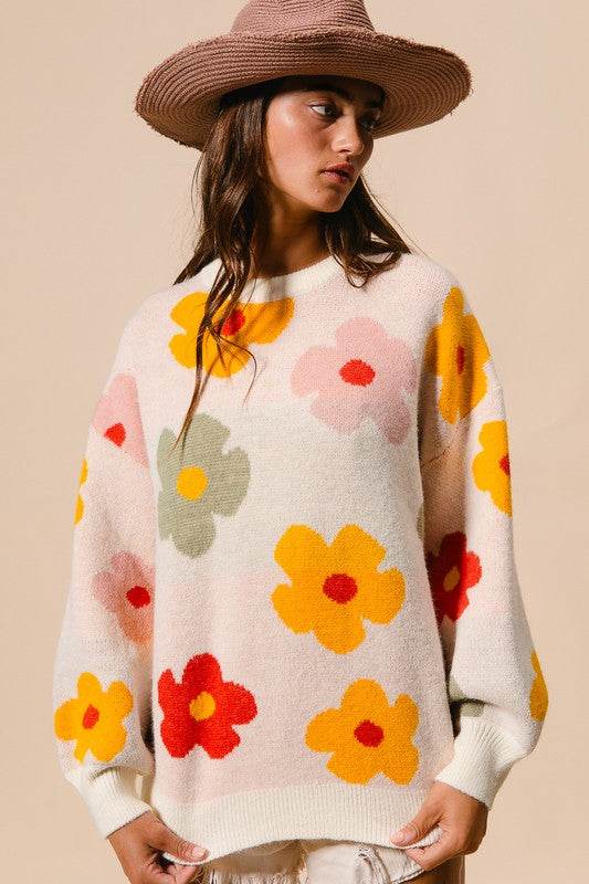 "Sunny" Floral Sweater - The Katie Grace Boutique