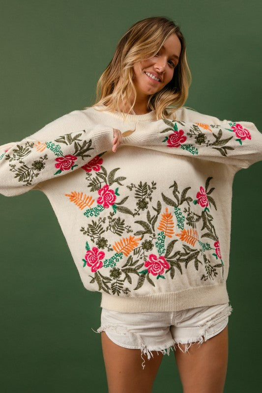 "Aliya"  Embroidered Sweater - The Katie Grace Boutique