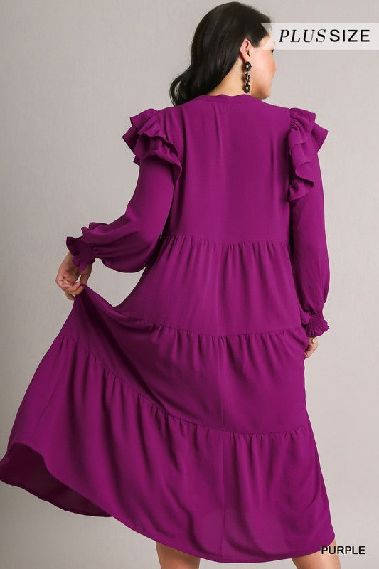 "Leah" Ruffled Sleeve Midi Dress