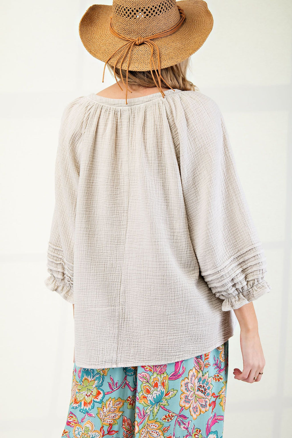 Bethany" Mineral Washed Cotton Blouse, Ecru - The Katie Grace Boutique