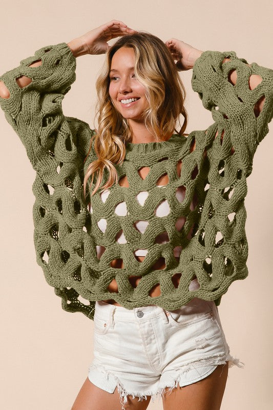 "Payton" Chunky Knit Sweater, Olive - The Katie Grace Boutique