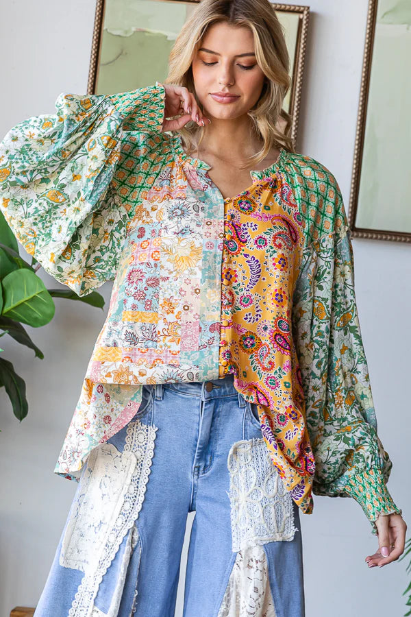 "Natalie" Mixed Print Blouse