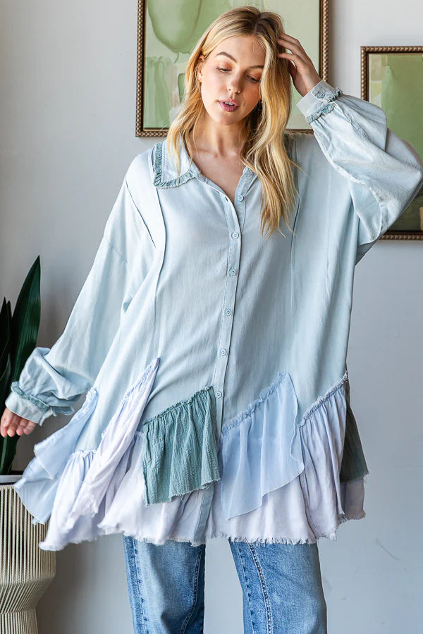 "Willow" Pieced Ruffled Blouse