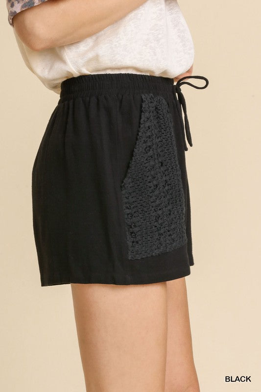 Last One! “Candace" Crochet and Linen Shorts