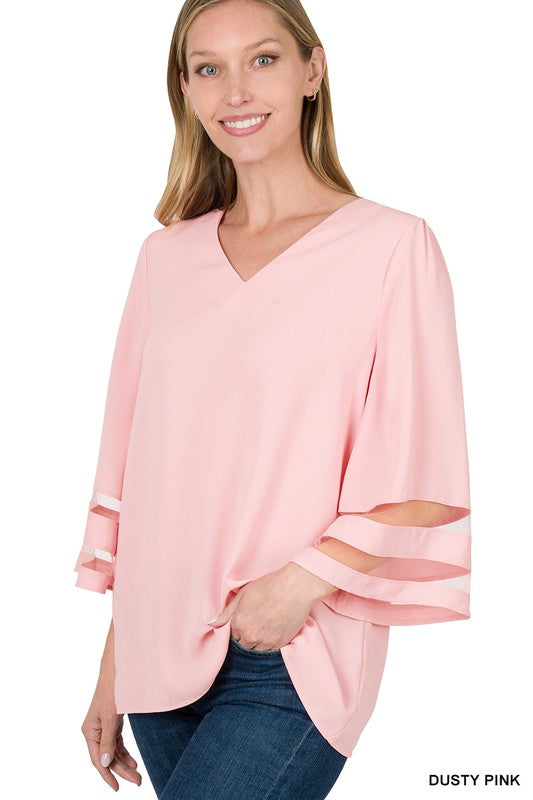 "Lily" Blouse With Mesh Sleeve Detail
