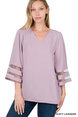 "Lily" Blouse With Mesh Sleeve Detail - The Katie Grace Boutique