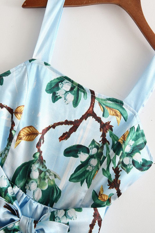 "Evanthe" Satin Tropical Print Dress