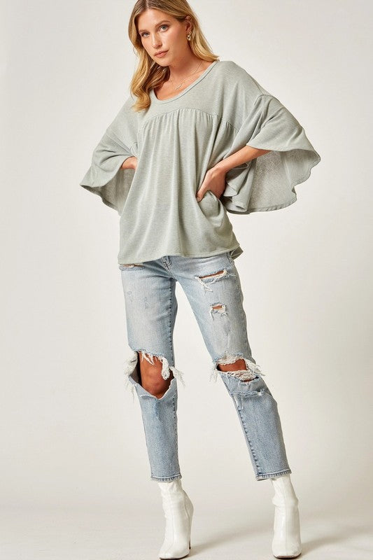 Last One! “Evernie" Butterfly Sleeve Top