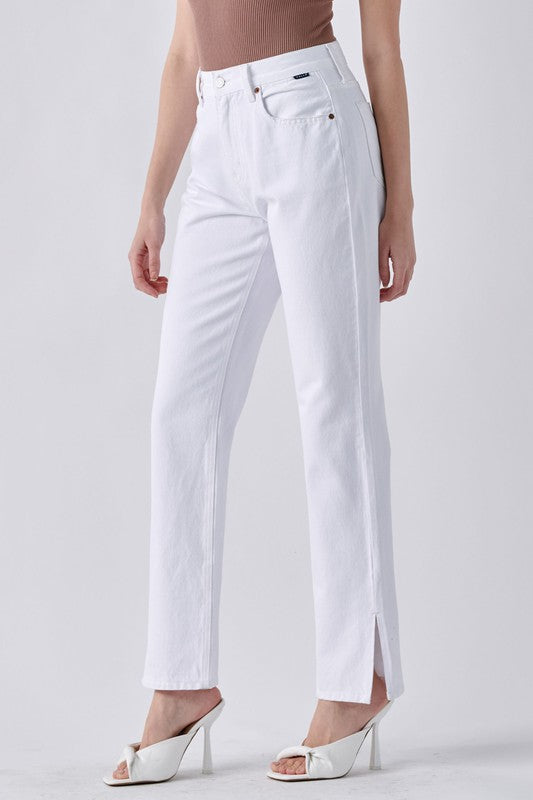 "Carmen" High Rise Jeans with Ankle Side Slit