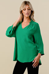 "Tara" 3/4 Ruffled Neckline Blouse - The Katie Grace Boutique