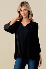 "Tara" 3/4 Ruffled Neckline Blouse - The Katie Grace Boutique