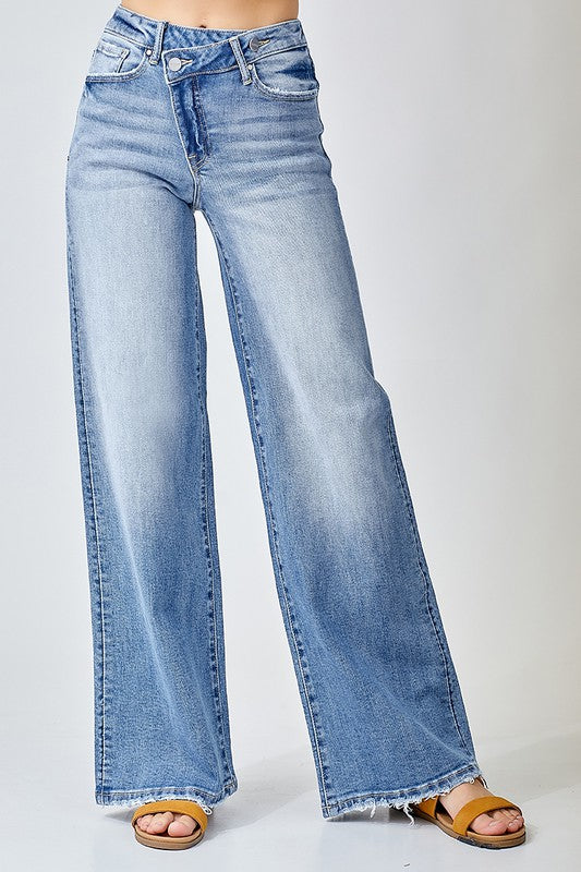 "Cleo" Crossover Wide Leg Jeans