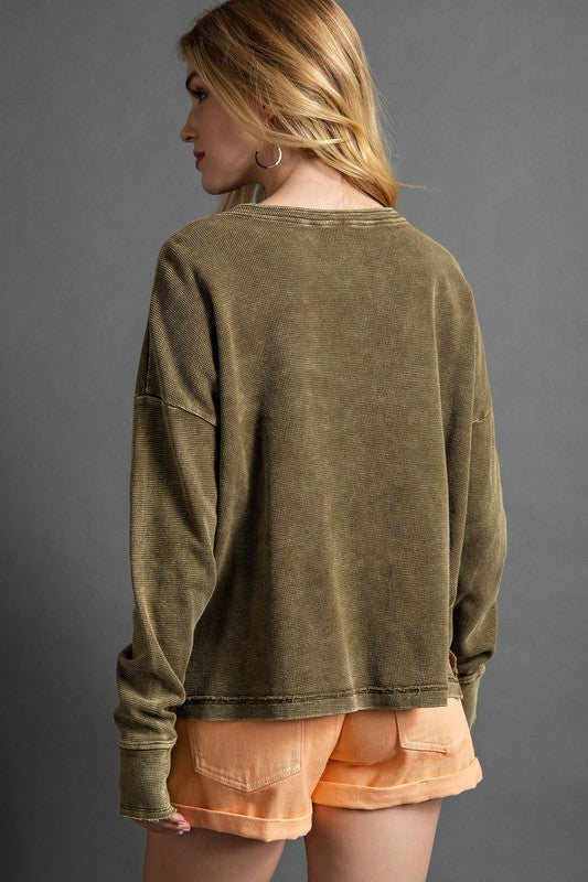 "Cleo" Mineral Washed Thermal Top - The Katie Grace Boutique