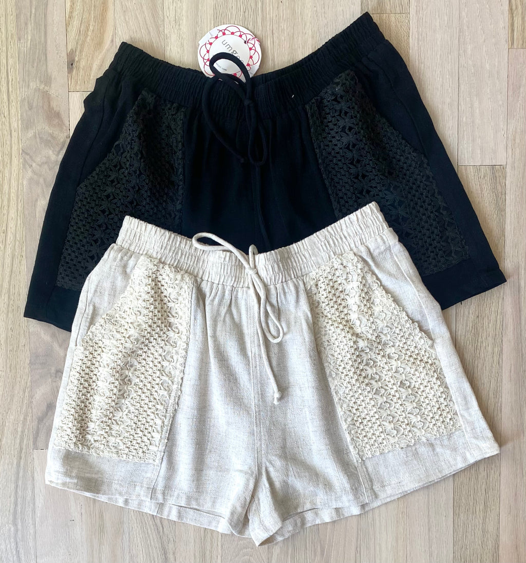 Last One! “Candace" Crochet and Linen Shorts