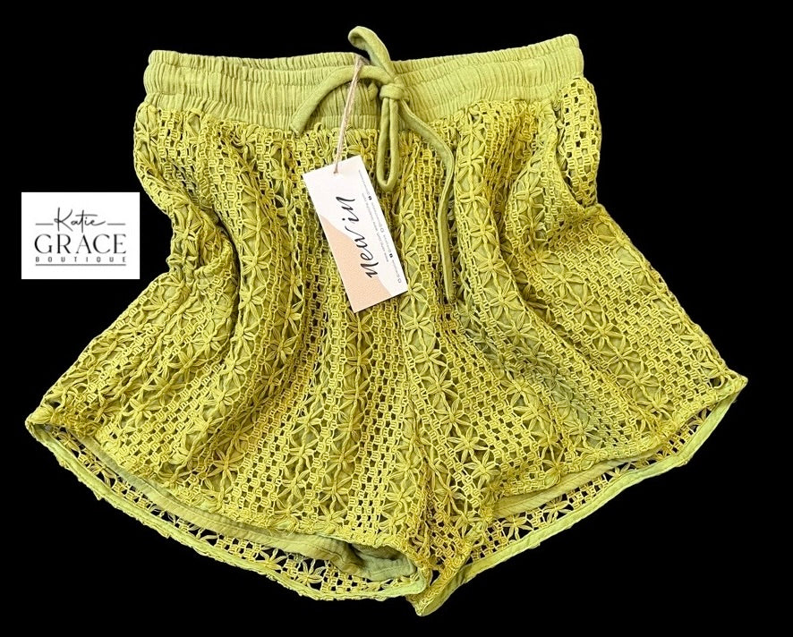 New Color!  "Tracy" Crochet Shorts, also in Black & Cream