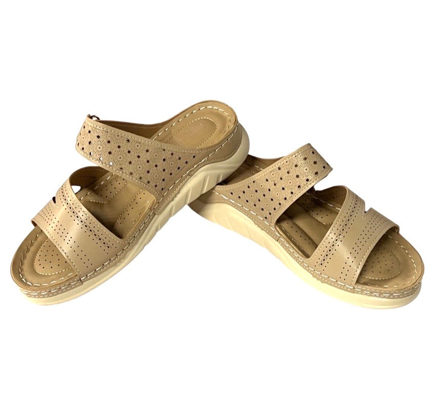 "Trixie" Perforated Slide on Sandal, Nude