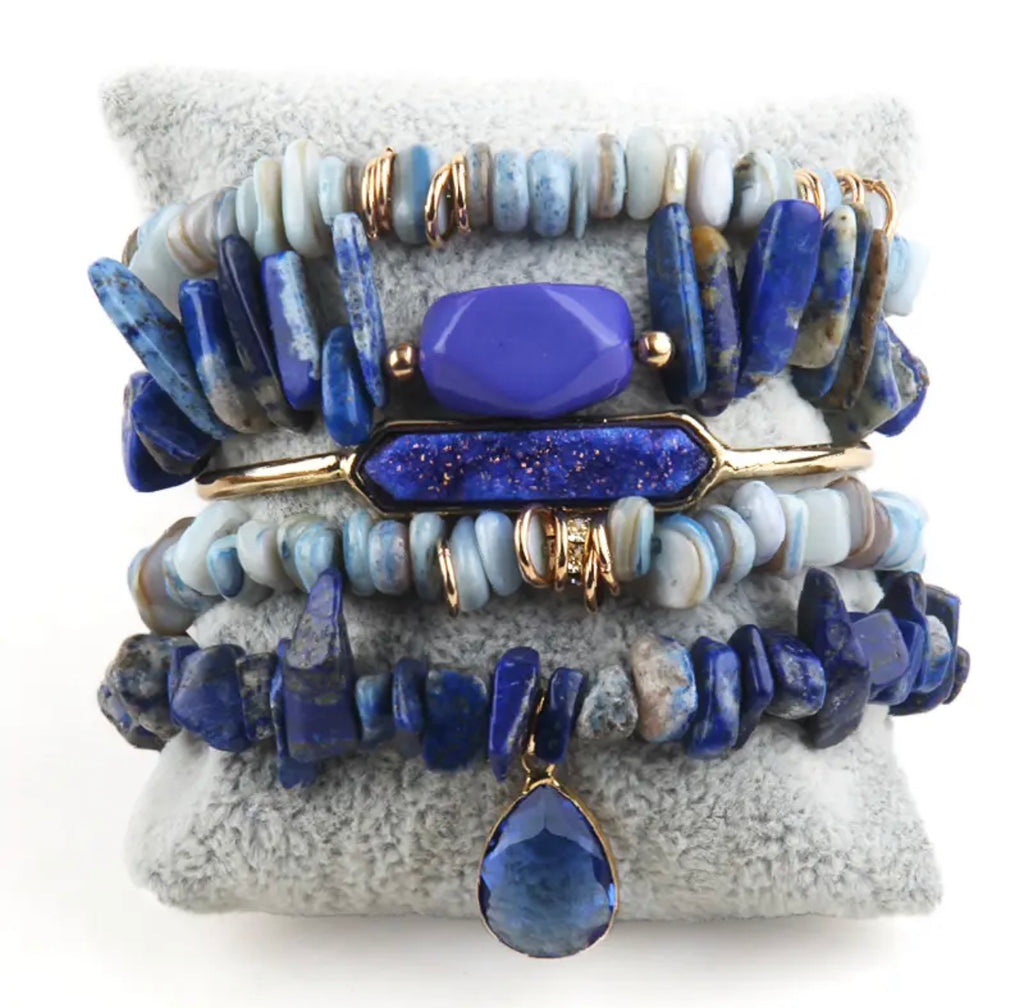 Blue Natural Stone Bracelet Stack