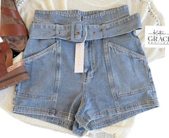 "Nikki" High Waist Denim Shorts - The Katie Grace Boutique