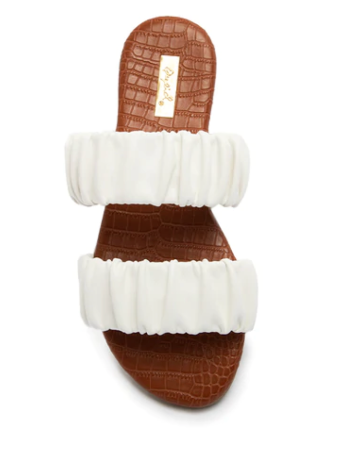 "Tara" Ruched Double Band Slide Sandal, 2 colors